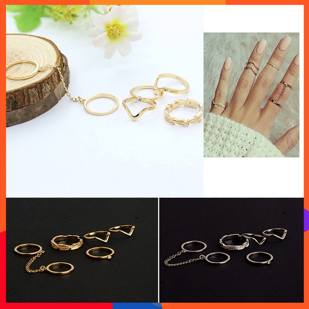 Set 5 nhẫn đeo giữa ngón tay đơn giản dành cho nữ