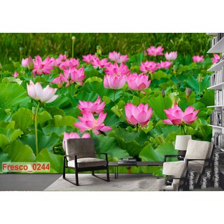 Tranh dán tường 3d đầm sen binbin pc44