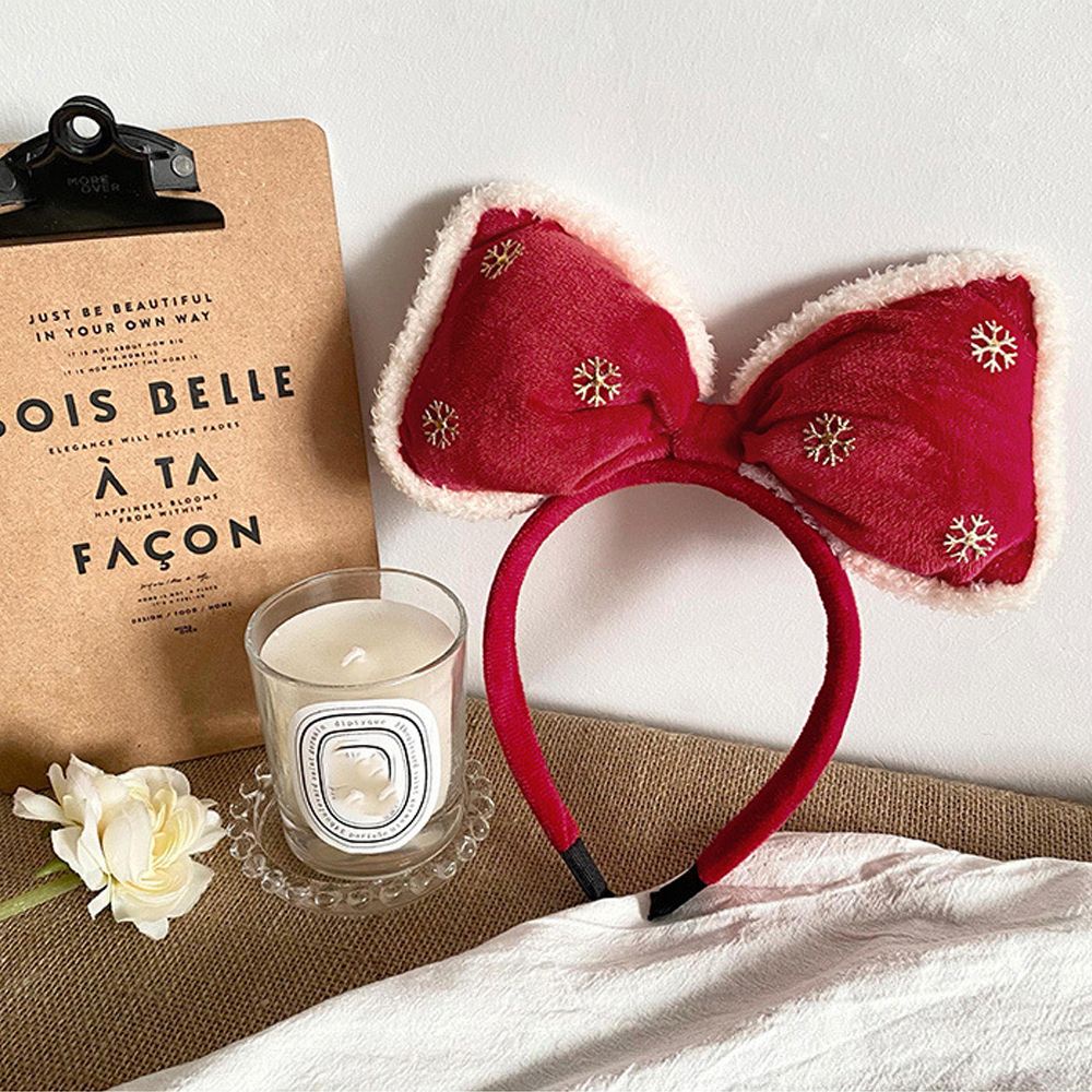Băng đô cài tóc vải nhung thắt nơ màu đỏ phong cách Hàn Quốc thanh lịch cho nữ