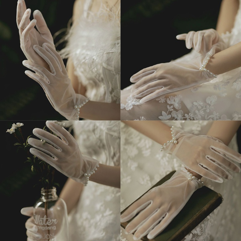 Găng Tay Loại Ngắn Đính Hạt Và Kim Sa Lấp Lánh Thời Trang Cho Nữ