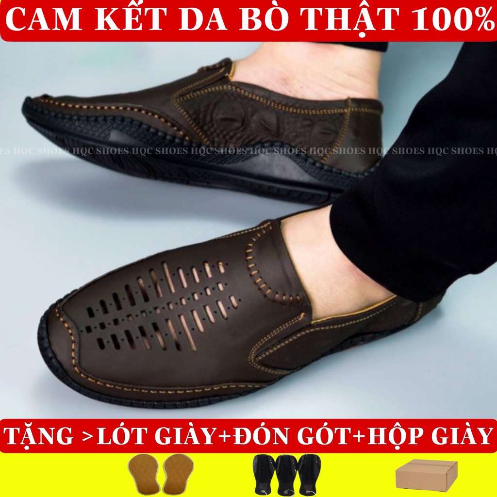 Giày lười nam HQC SHOES da bò thật đế cao su khâu chỉ bảo hành 1 năm HQ282