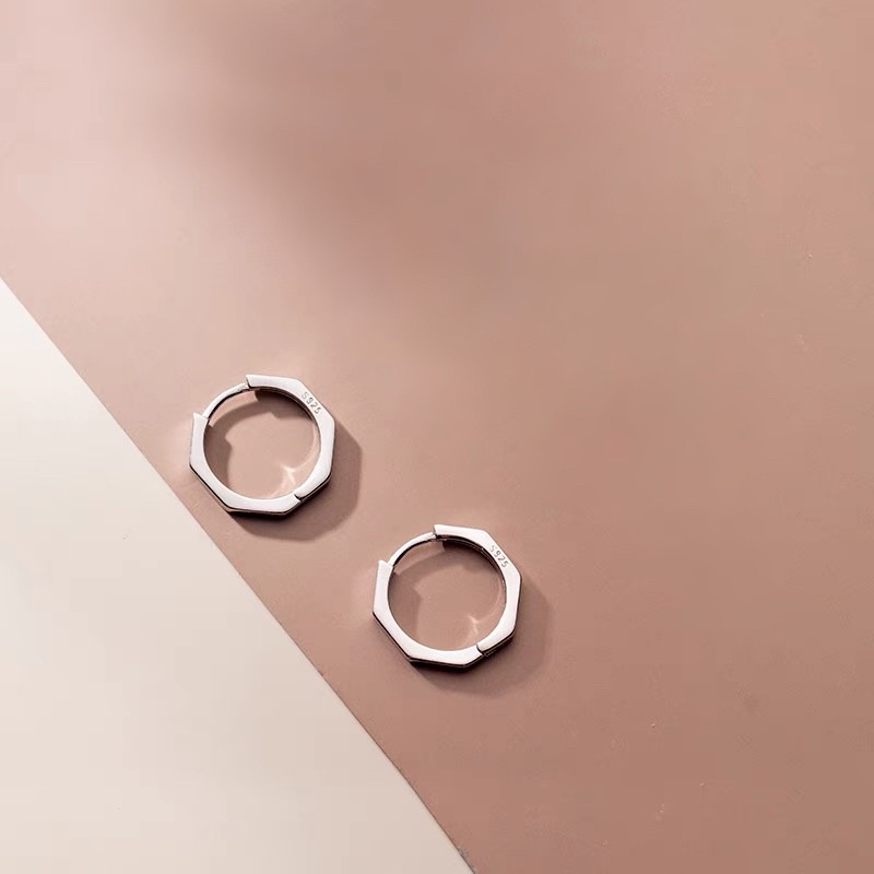 Khuyên tai bạc đa giác nam nữ cá tính DUYSON Bông tai bạc Ý 925 mạ vàng trắng DUYSON SILVER [KVTTXK13]
