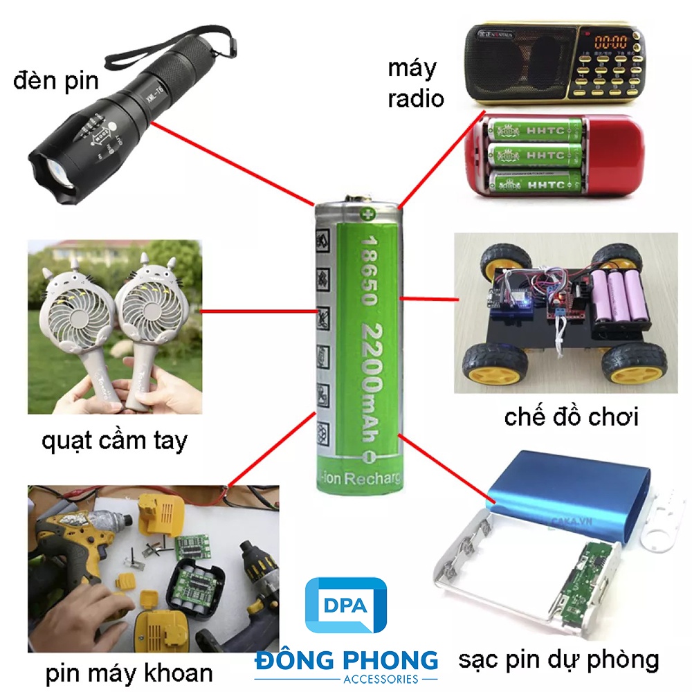 Combo 2 Viên Pin 18650 Lithium-ion 18650 4.2V Dung Lượng 2200mAh