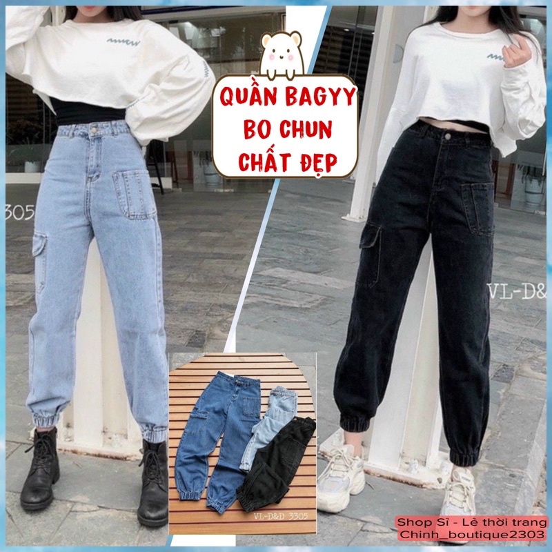 Quần Bò Jean Baggy cạp cao Bo Chun gấu + ảnh thật hàng đẹp Quảng Châu | BigBuy360 - bigbuy360.vn