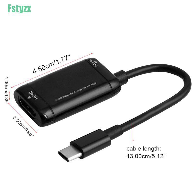 fstyzx USB-C Type C to HDMI Adapter USB 3.1 Cable For MHL Android Phone Tablet Black