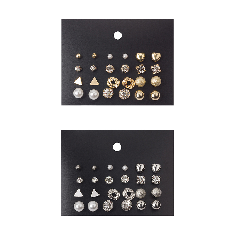 Set 12 cặp khuyên tai đính đá zircon và ngọc trai kiểu dáng thời trang dành cho nữ