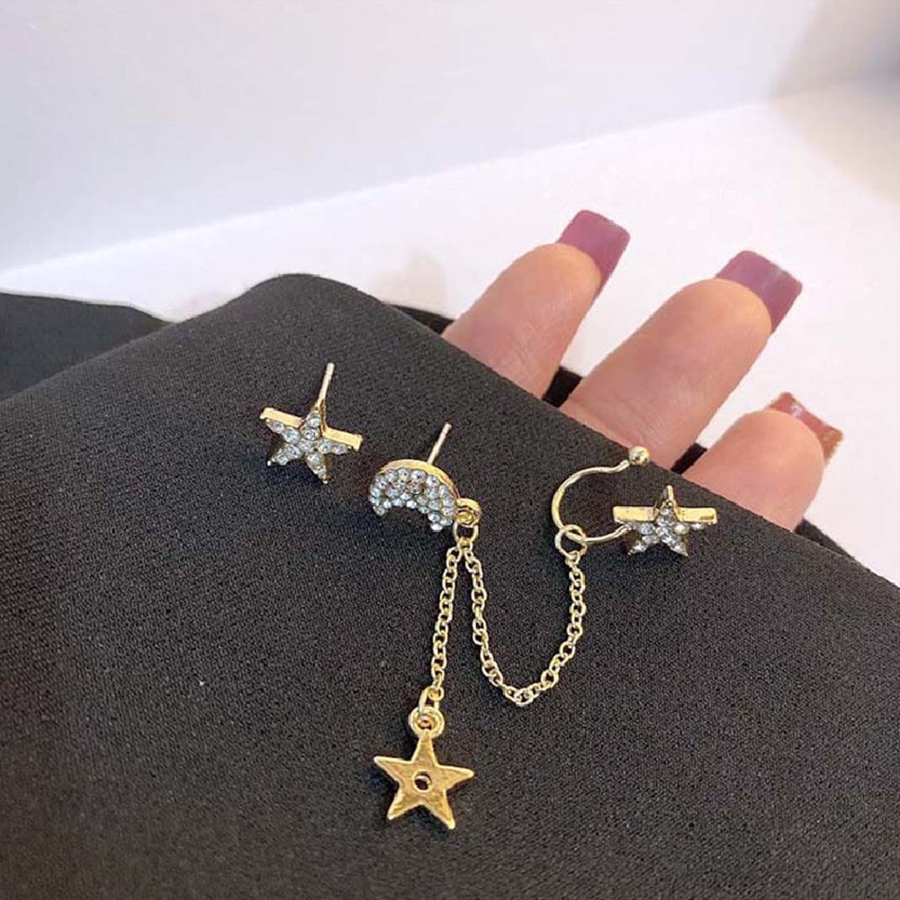 Thời Trang Set Khuyên Tai Hình Trăng Sao Đính Đá Pha Lê