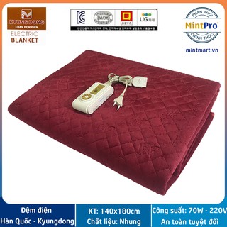 Đệm điện Hàn Quốc Kyungdong Hitec kích thước 140x180cm vải Nhung cao cấp - Bảo hành chính hãng 12 tháng
