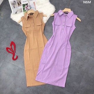 Đầm thun ôm cổ bẻ sát nách