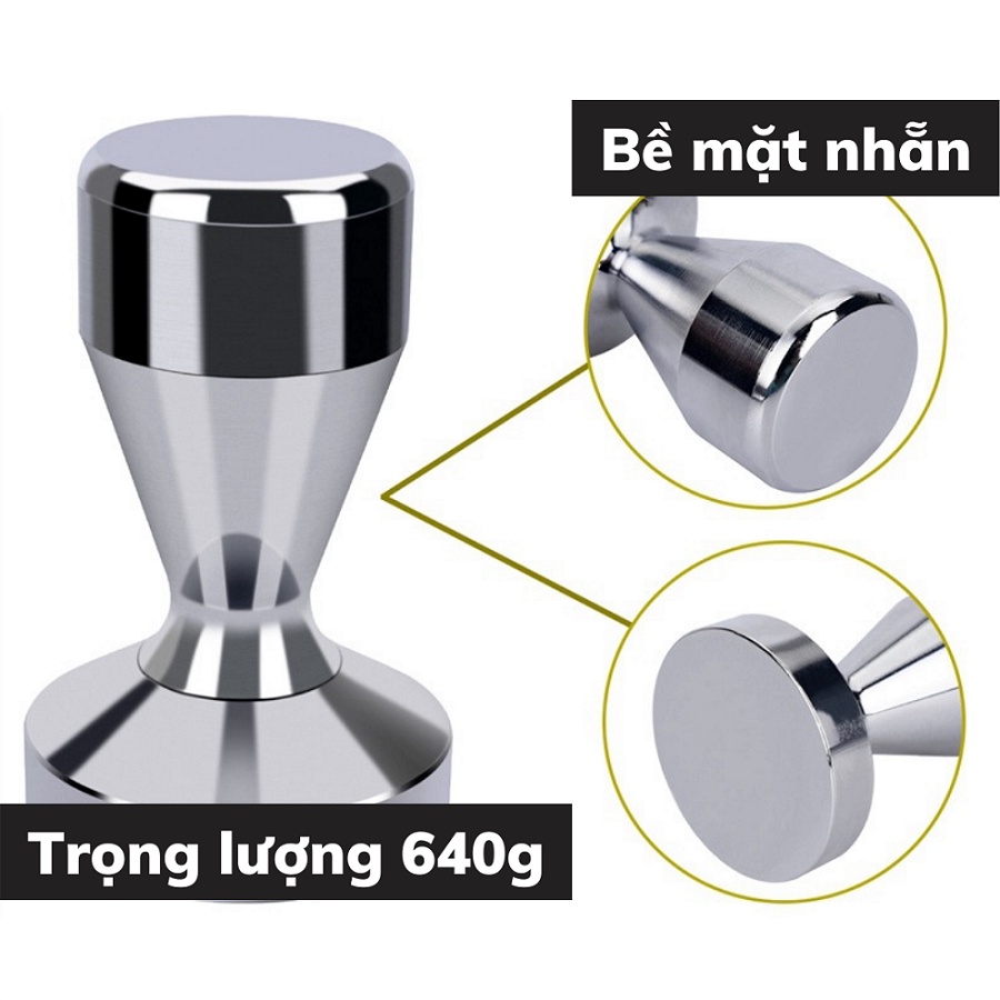 Tamper nén cà phê 58mm cho máy pha cafe Espresso inox cao cấp bền bỉ chắc chắn kích thước  51 - 53 - 58mm