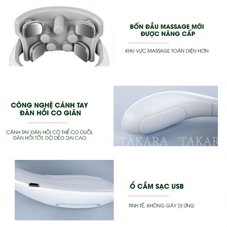 Máy Massage Cổ Vai Gáy, Mát Xa Xung Điện Cùng 5 Đầu Rung Takara Trị Liệu Nhức Mỏi JT88 BH 12 Tháng