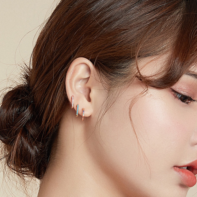 Bamoer Bông Tai bạc 925 Đính Đá Nhiều Màu Sắc Phong Cách Hàn Quốc