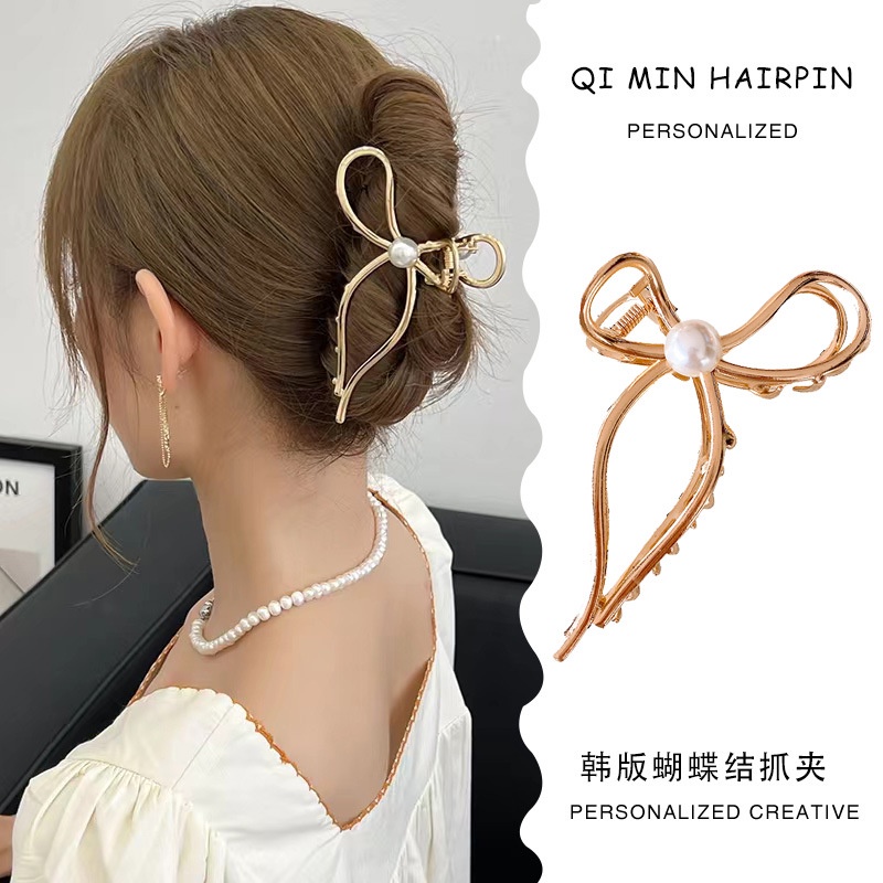 Kẹp tóc nữ kim loại xinh xắn hình nơ mẫu mới màu vàng thanh lịch sang trọng KN
