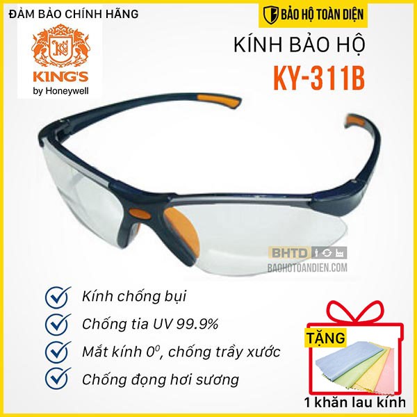 (RẺ, CHÍNH HÃNG!!) Kính bảo hộ Kings KY 311B [TẶNG KHĂN LAU KÍNH] Kính chống bụi, chống gió, kính chống tia UV