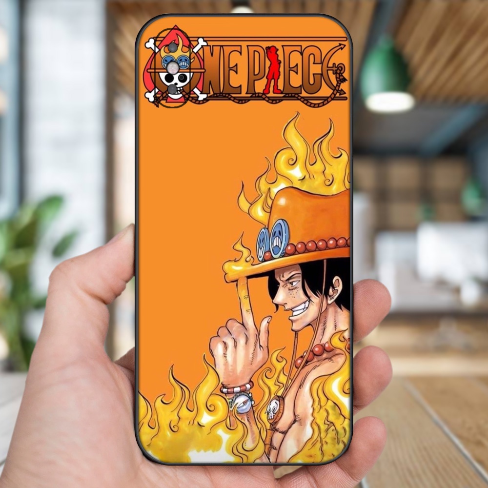 Ốp lưng iPhone X, Xs dẻo đen cạnh vuông in hình Ace One Piece