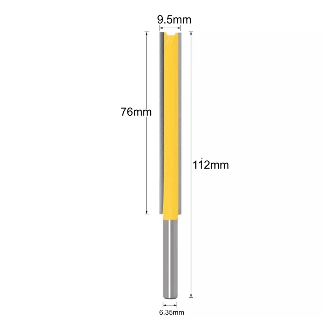 Mũi phay gỗ phay rãnh thẳng, Thân bằng thép cứng và cacbua hạt, cốt 6.35mm