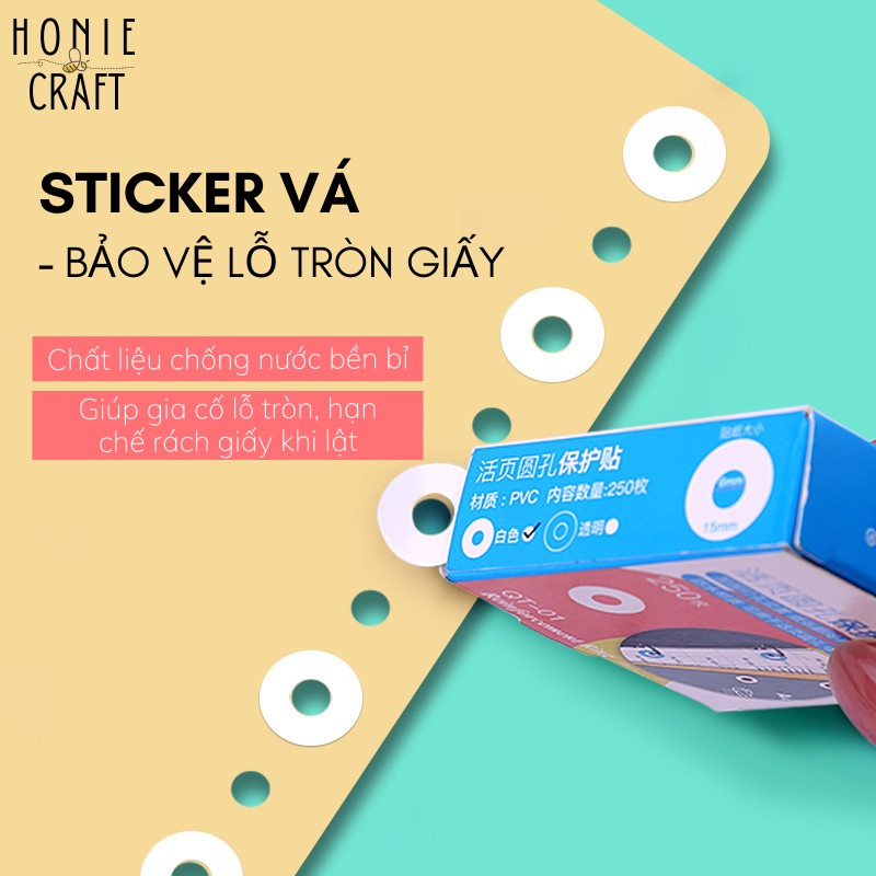 Hộp 250 sticker vá KW-triO bảo vệ và gia cố lỗ tròn sổ còng