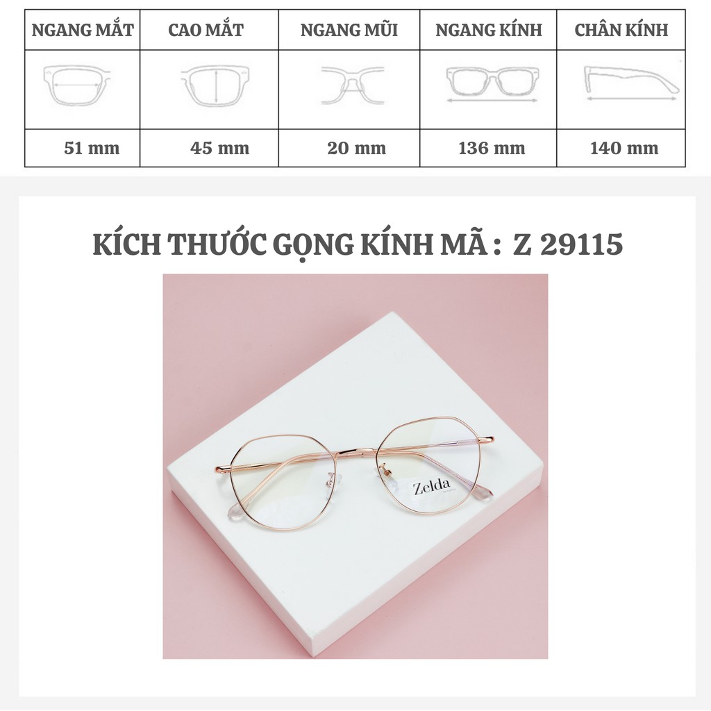 Gọng kính cận nam nữ lắp sẵn cận chất liệu kim loại mắt kính lục giác chống ánh sáng xanh - GZ29115 Eyepro
