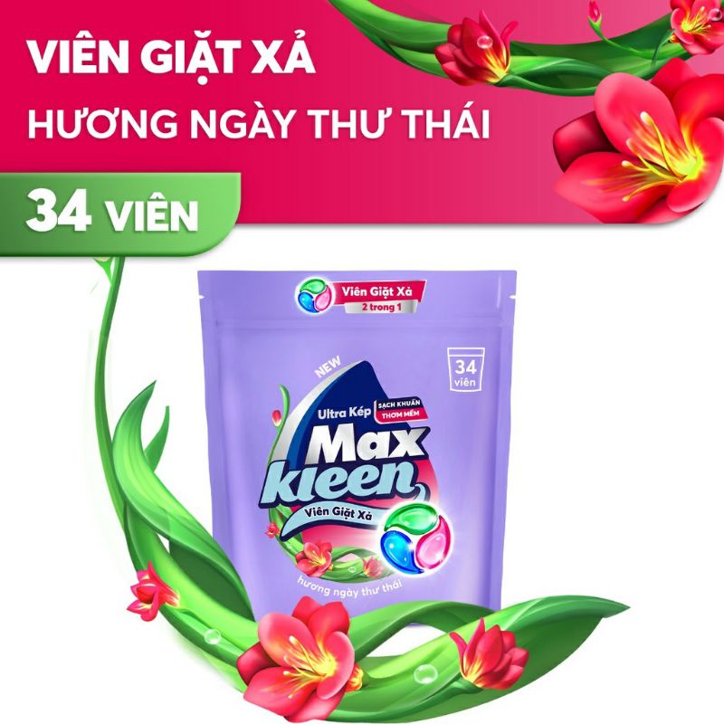 (mới) viên giặt xả maxkleen túi 34 viên×15g