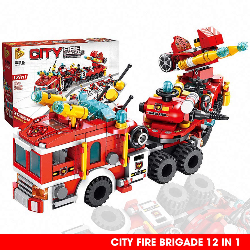 Bộ lắp ghép kiểu LEGO 12 in 1 mô hình CITY Fire Brigade, bộ ghép hình cho trẻ phát triển tính sáng tạo
