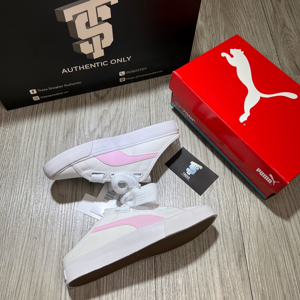 Giày thể thao đạp gót PUMA BARI MULE RIBBON WHITE PINK 382331 04