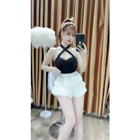 Áo chéo cổ phối ren mẫu siêu hot UNG