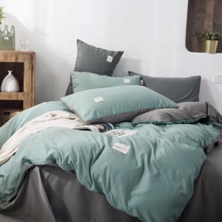 Bộ Chăn Ga Gối Cotton TiCi Xanh Ngọc Phối Ghi Mẫu