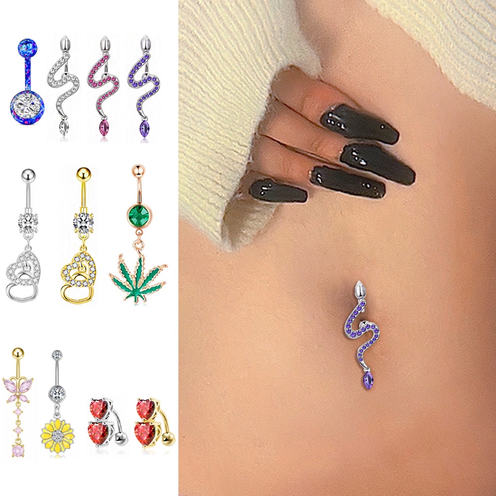 Khuyên Rốn Hình Rắn Và Hoa Hướng Dương Dát Đá Zircon Nhiều Màu Sắc Bằng Thép Không Gỉ Hoang
