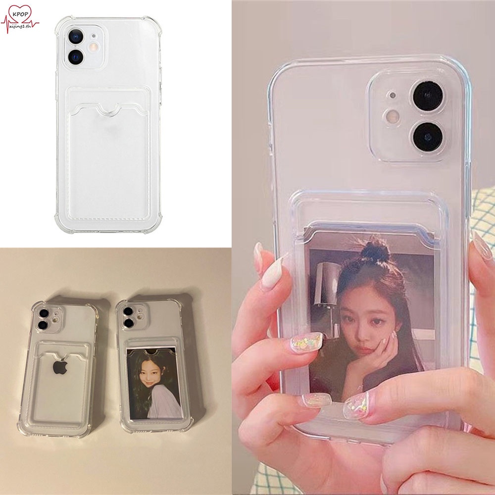 Ốp điện thoại trong suốt chống sốc có ngăn đựng thẻ cho Apple iPhone11/12/13 pro/ pro max