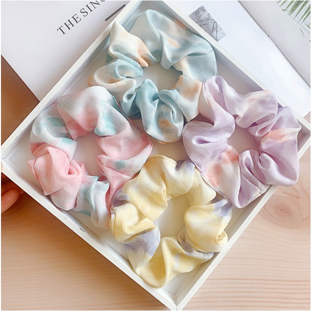 Cột Tóc Scrunchies Buộc Tóc Họa tiết Loang Màu, Trái Cây Cực Xinh