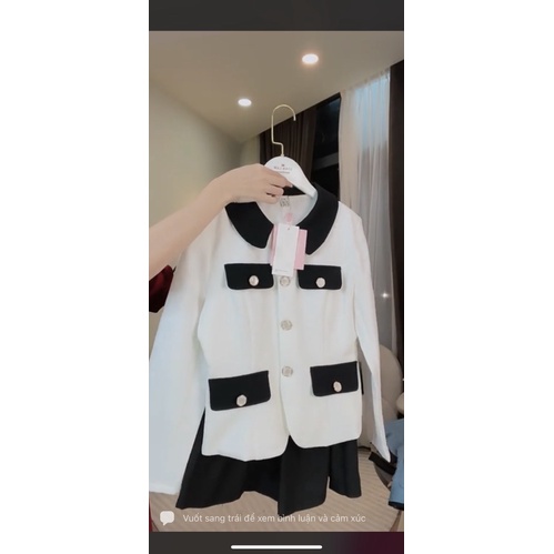 Pass set áo khoác trắng và chân váy đen Loan Lâm size M