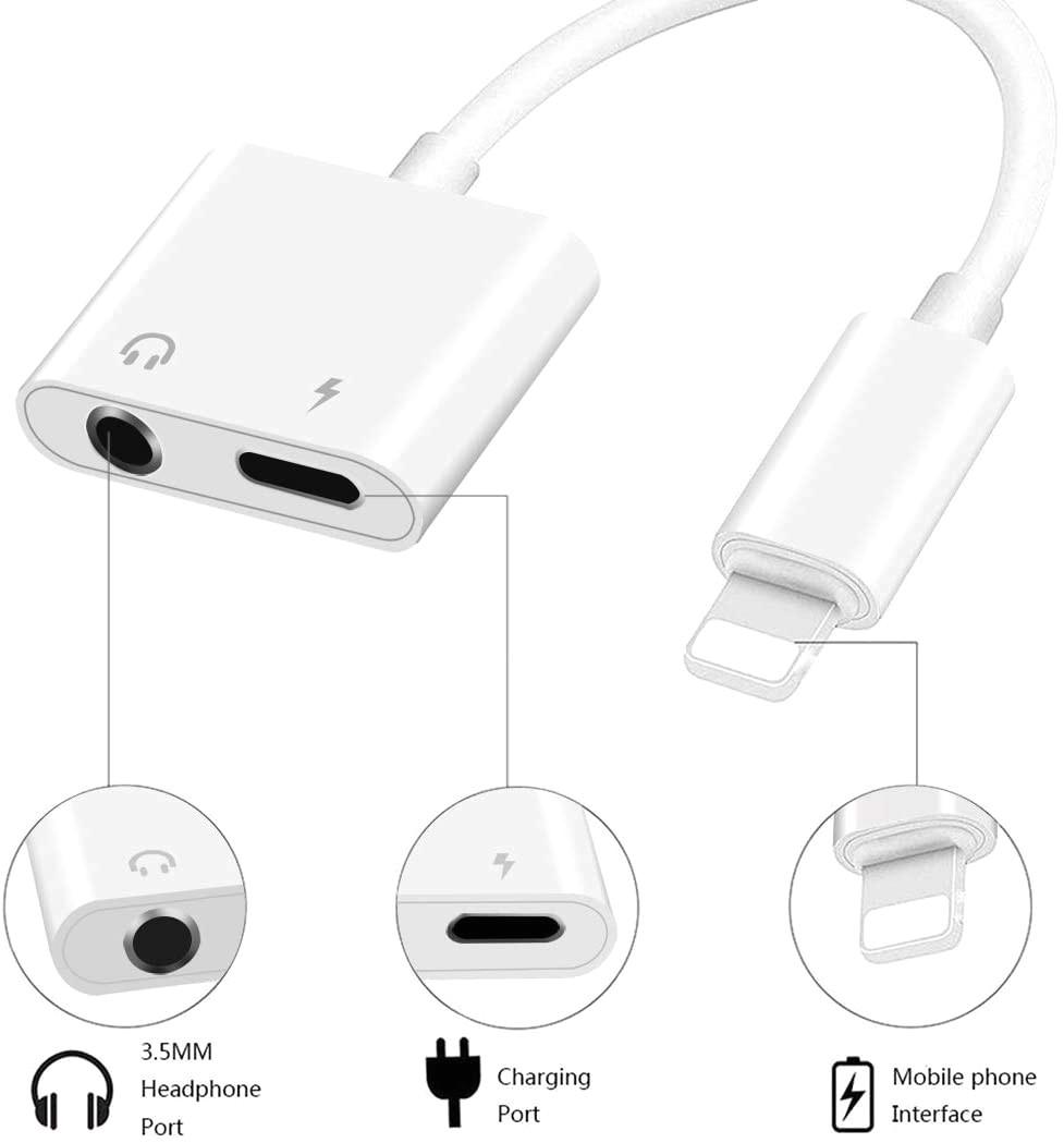 Splitter Adapter 2 In 1 Bluetooth Audio IPhone Adapter Charging Earphone Cable for IPhone 12 11 Pro Max 3.5mm Jack Earphone Aux Cable Splitter