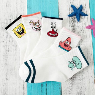 Vớ trắng in hình hoạt hình SpongeBob dễ thương cho nữ
