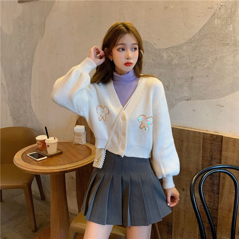Áo Sweater Tay Dài Dáng Suông Ngắn Màu Tím Dễ Phối Đồ Thời Trang Phong Cách Hàn Quốc