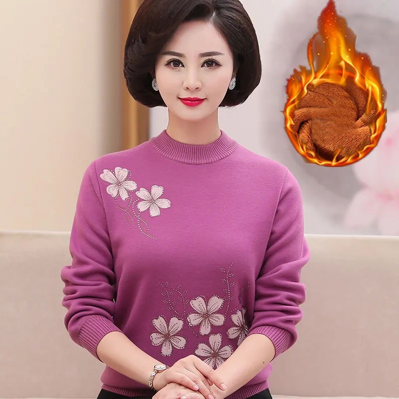 Áo sweater dệt kim dày giữ ấm thời trang thanh lịch cho nữ trung niên