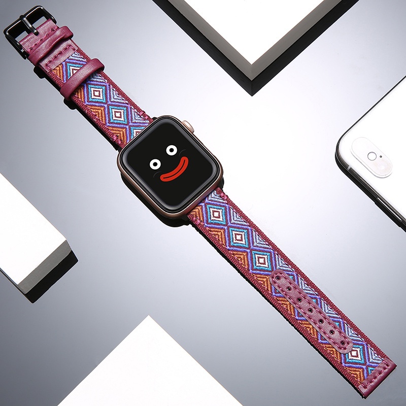 Dây đeo bằng da kiểu dân tộc 2021 cho đồng thông minh Iwatch Series Se 6 5 4 3 Classic 40 / 44mm