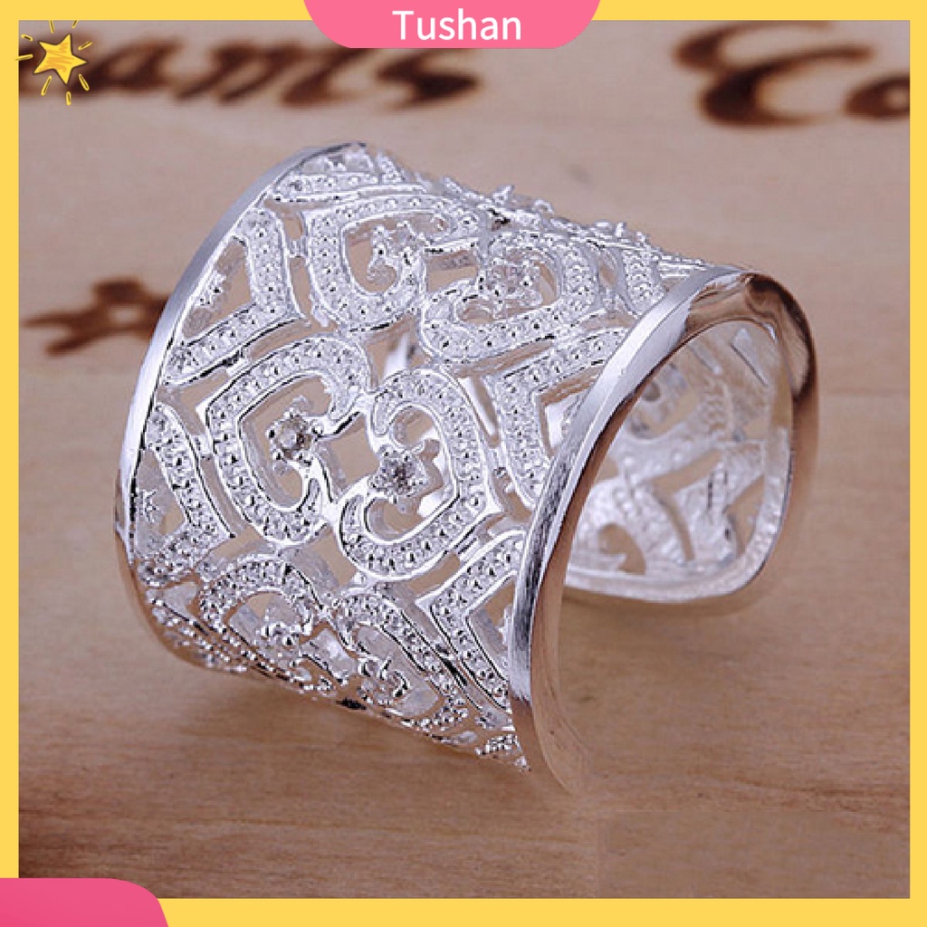 Nhẫn mạ bạc đính đá dạng hở hình trái tim sang trọng hợp thời trang
