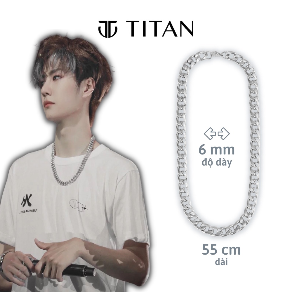 Dây chuyền nam hiphop Cuban Basic, vòng cổ nam nữ thời trang TITAN Shop, Cuban chain trơn màu bạc 925 đẹp Titan không gỉ