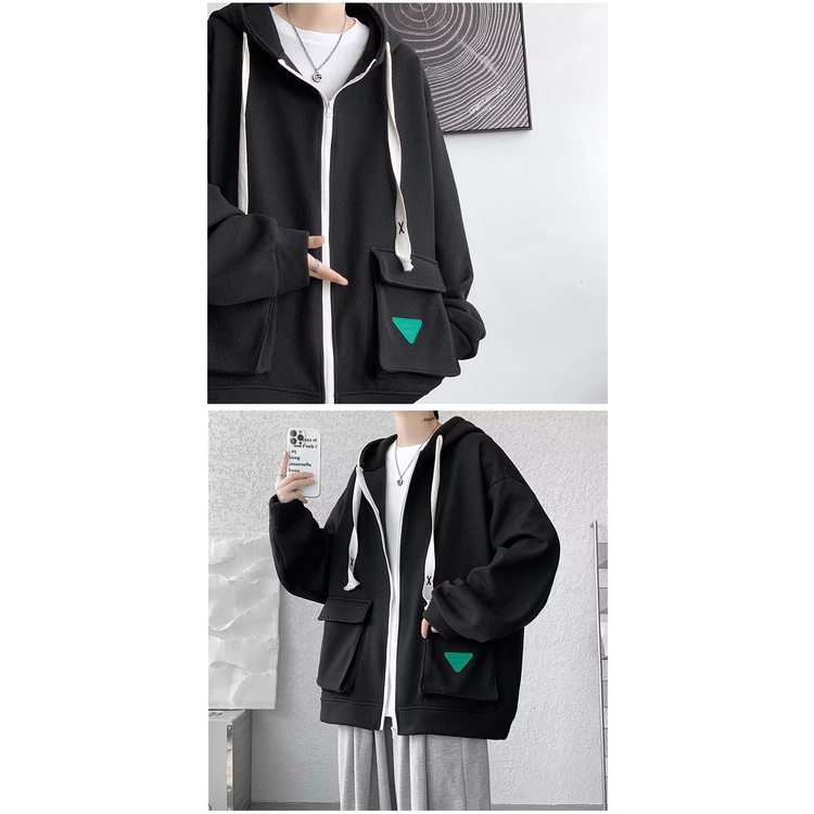 【Bốn màu】Áo Khoác Hoodie Nam Có Khoá Kéo Thời Trang Simple áo Hoodie Form RộNg Vintage Áo Hoodie Nam