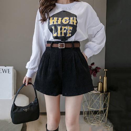 Quần short nữ nhung tăm Song Anh sang chảnh thời trang thu đông cá tính năng động ba màu Đen, Kem, Nâu