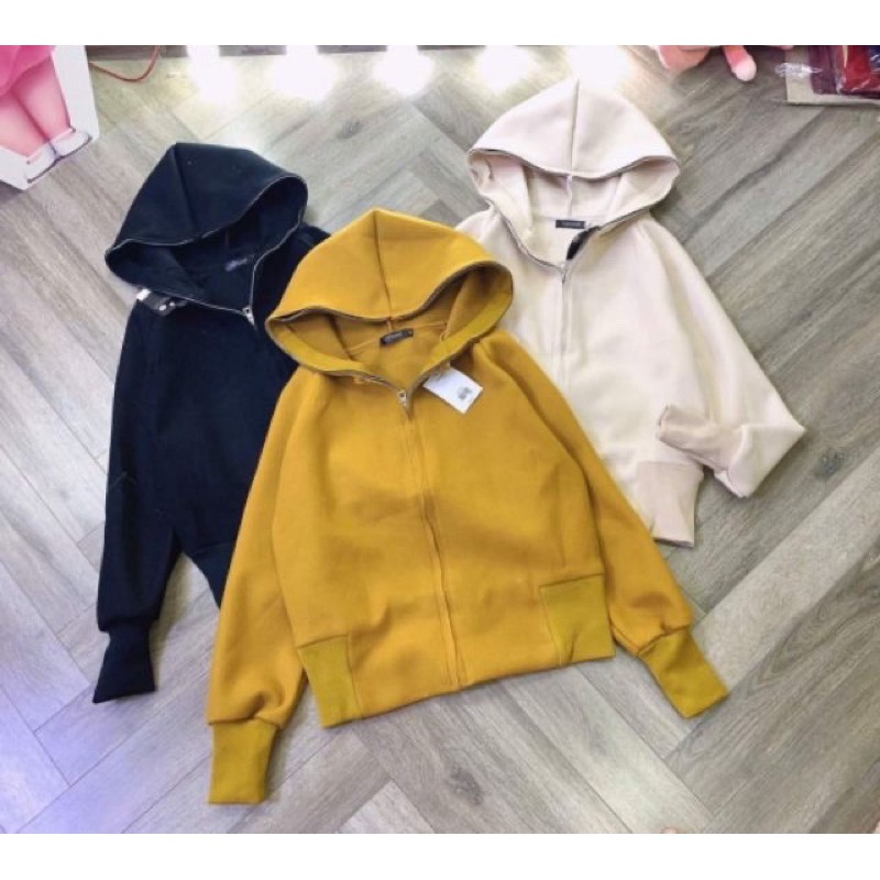 Áo khoác dạ ép có mũ kéo khoá màu kem | BigBuy360 - bigbuy360.vn