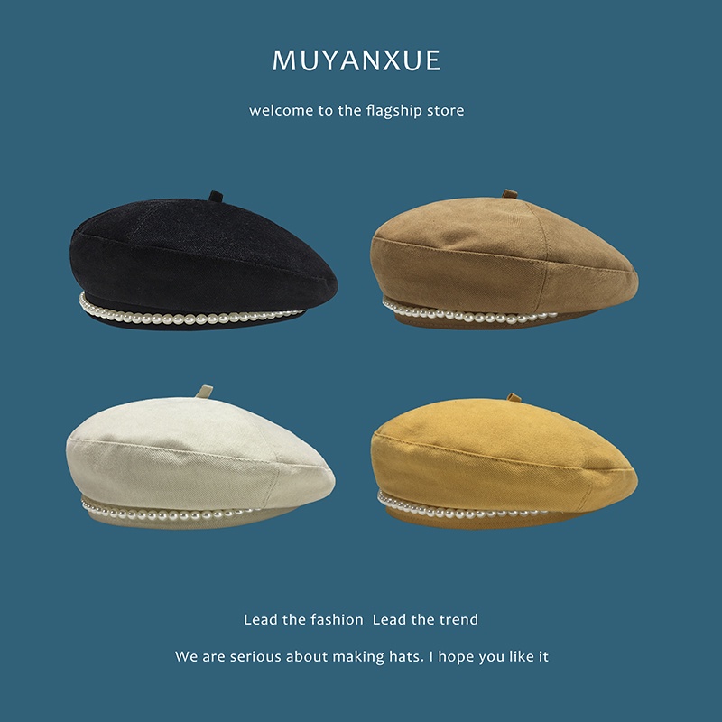 Mũ nồi đính ngọc trai giả phong cách Hàn Quốc thời trang nữ