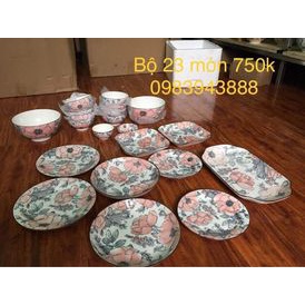 Bộ bát tràng hoa đỏ Mẫu Mới Nhất Năm bát tràng cao cấp gốm sứ việt nam