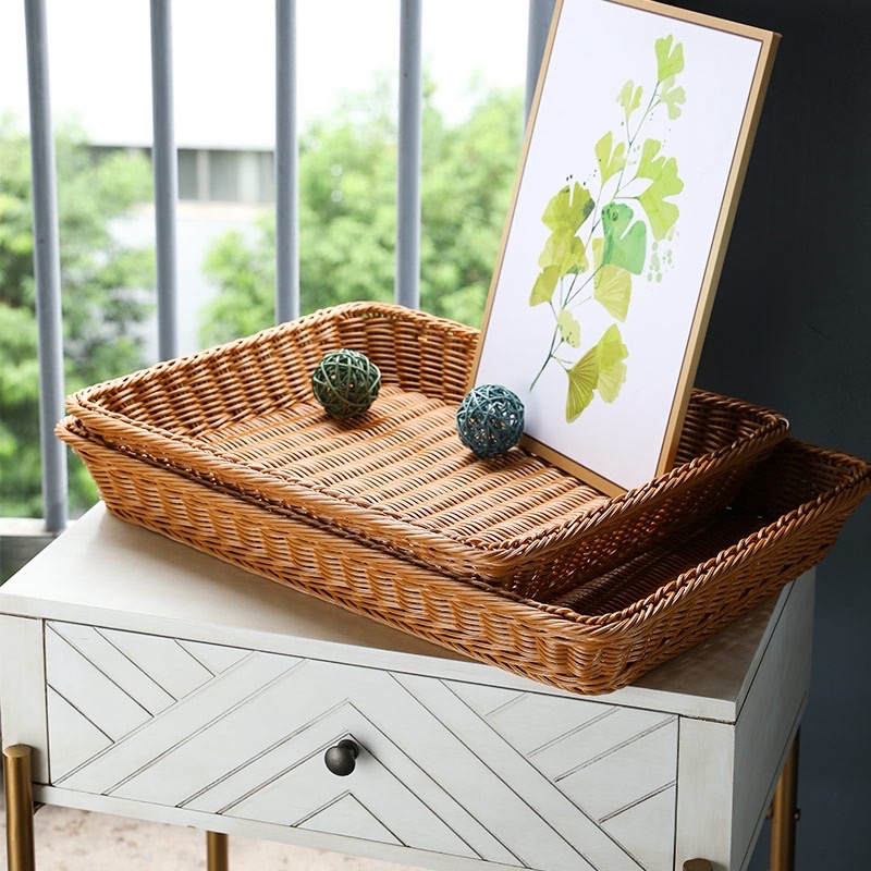 Khay mây nhựa chữ nhật, tròn , bầu dục - khay decor - khay đựng hoa quả, bánh mì các loại 🌷