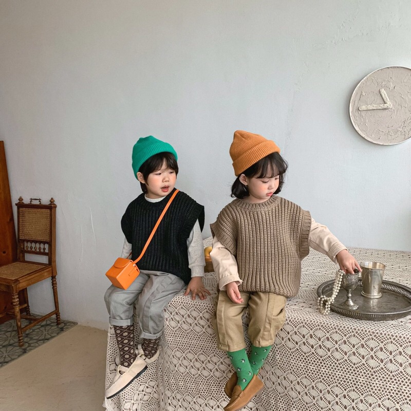 Áo len ghi lê trơn Hàn Quốc cho bé gái bé trai size 80-120