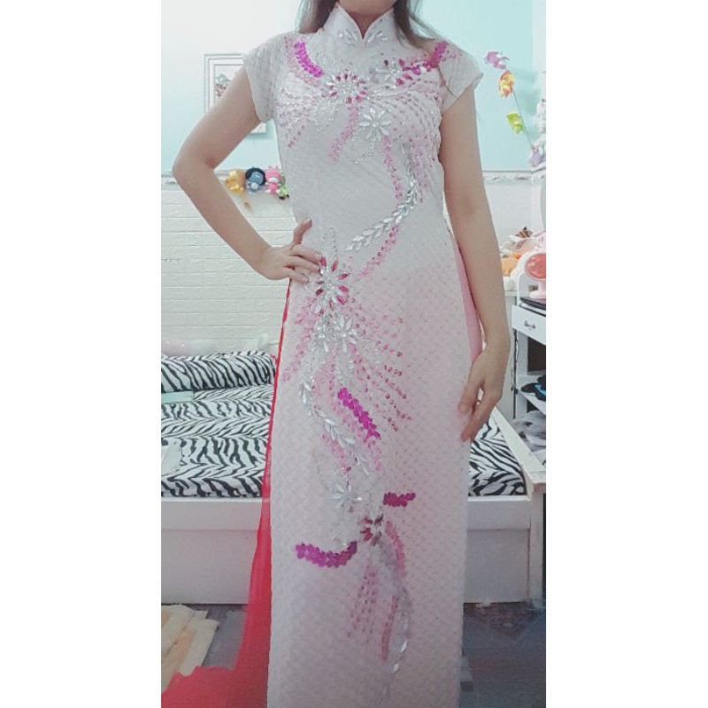 Thanh lý bộ áo dài ren voan ket hoa eo &lt;70cm