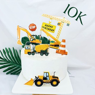 Set cắm máy xúc cần cẩu trang trí bánh kem