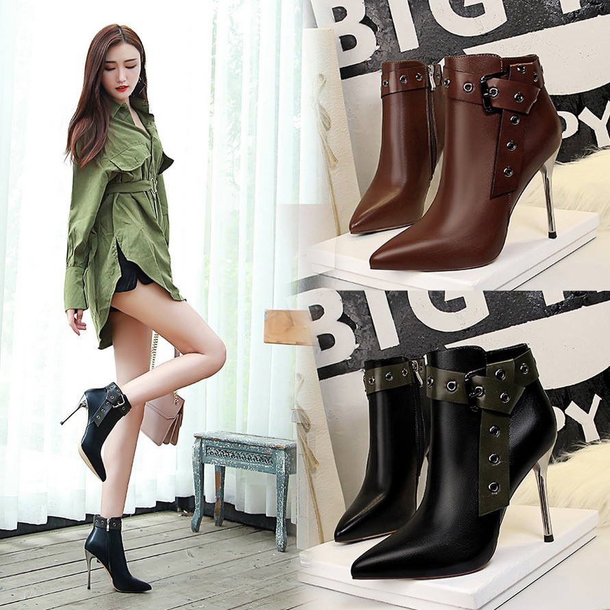 GIÀY CAO GÓT TRÊN 7P BIGTREE ĐÍNH TAN MỎNG NHỌN KHOÁA THẮT LƯNG 8663-3