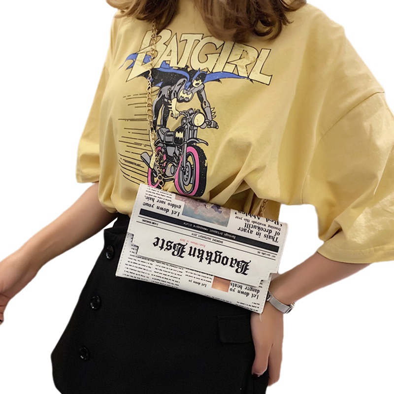 Túi Đeo Chéo Da PU In Hình Tờ Báo Độc Đáo Thời Trang Cho Nữ