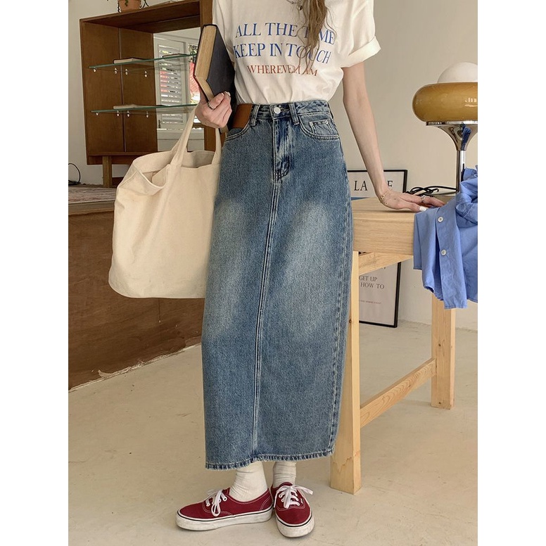 ✙Chân Váy Denim Dáng Chữ A Lưng Cao Xẻ Tà Thời Trang Xuân Thu Hàng Mới Dành Cho Bạn Nữ 2022